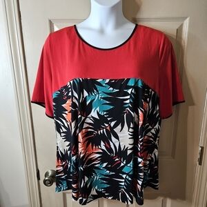 #310 Worthington- Red, Black Top w/ Multicolored Palm Leaves- Size: 3X